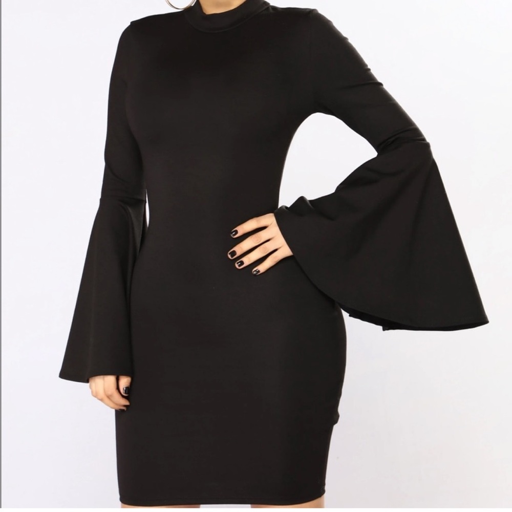 Fashion Nova Black Carys Bell Sleeve Dress